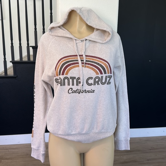 Tech styles SANTA CRUZ fleece pullover hoodie beige cream size Large - Picture 2 of 5